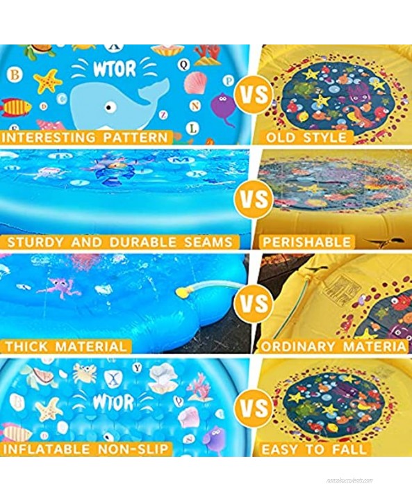 WTOR Sprinkler Pad for Kids Splash Pad Inflatable Non-Slip Bubble 68 Water Play Summer Outdoor Outside Backyard Toys Kiddie Wading Swimming Shallow Pool for Kids Toddlers Boys Girls