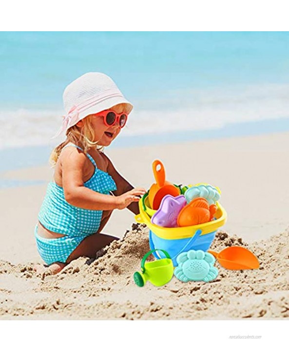 3 otters Foldable Beach Bucket Sand Toys Set Foldable Pail Colorful Beach Bucket with Sand Molds Collapsible Silicone Buckets 7PCS