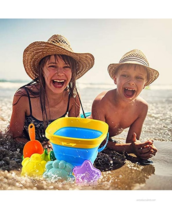 3 otters Foldable Beach Bucket Sand Toys Set Foldable Pail Colorful Beach Bucket with Sand Molds Collapsible Silicone Buckets 7PCS