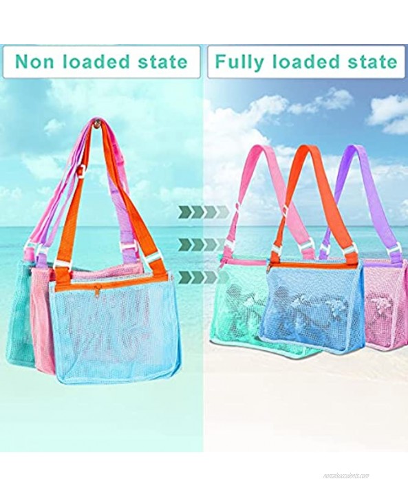 3PCS,Beach Toy Beach Mesh Bag Tote Kids Seashell Bag with Zipper for Beach Pool Swimming Accessories Bags for Boys and Girls,Holding Beach Shell ,ToysOnly Bags with 3pcs Flower-Shaped Ornaments