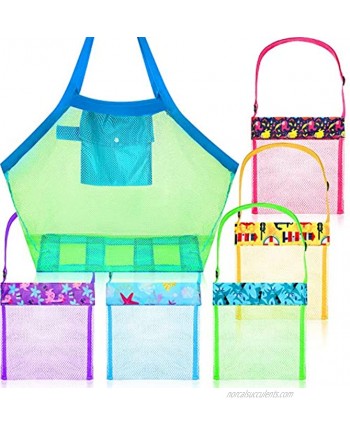 6 Pieces Beach Toys Shell Bags Colorful Mesh Beach Bags Sand Mesh Tote Bag Shell Collector Bag for Kids