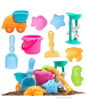 9 PCS Beach Toys Sand Water Wheel Moulds Truck Bucket Beach Shovels Rakes Tool Kit for Toddlers Kids Outdoor Play