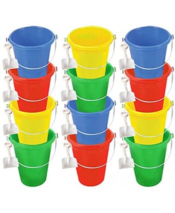 ArtCreativity 6 Inch Mini Plastic Beach Pail and Shovel Set Pack of 12 Assorted Colors Buckets and White Shovels Summer Beach Toys Practical Gift Party Favor and Prize