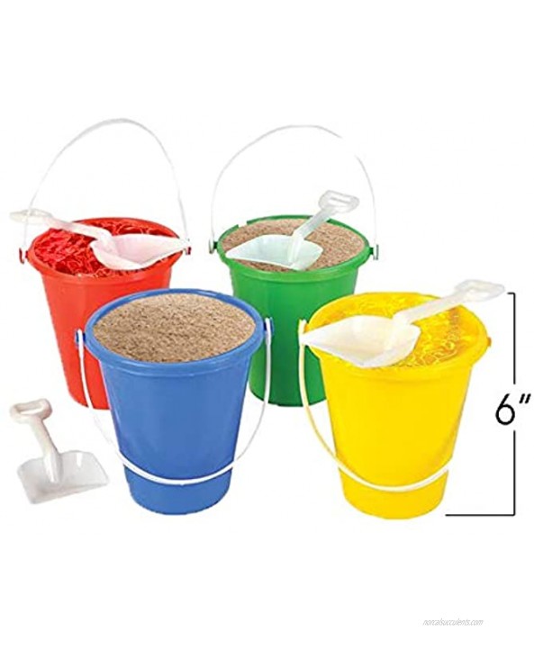 ArtCreativity 6 Inch Mini Plastic Beach Pail and Shovel Set Pack of 12 Assorted Colors Buckets and White Shovels Summer Beach Toys Practical Gift Party Favor and Prize
