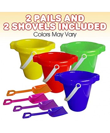 ArtCreativity Beach Sand Pail and Shovel Set Includes 2 Sand Shovels and 2 Buckets Fun Summer Beach Sand Toys Sandcastle Building Toys Practical Gift Party Favor and Prize- Colors May Vary