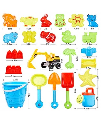 Ayukawa 23 Pcs Beach Sand Toys ,Castle,Excavator,Watering can Mold Shovel,Outdoor Tool Kit for Kids Toddlers