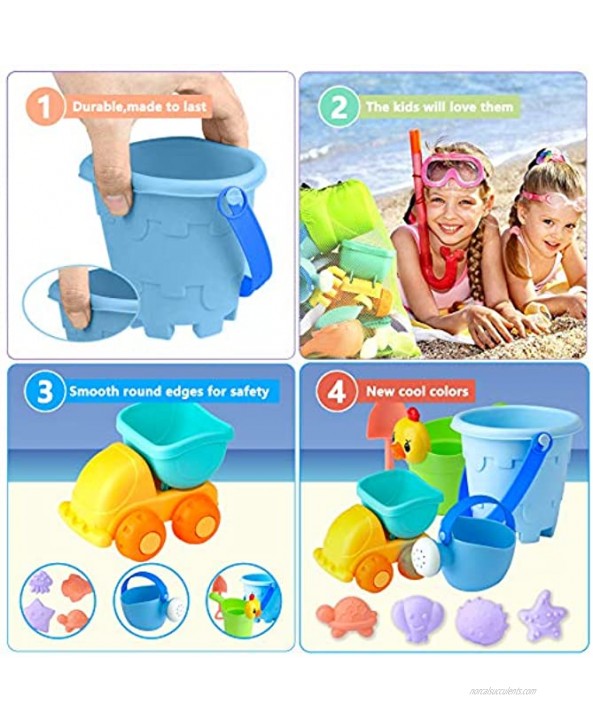 Beach Sand Toys Set for Kids 28Pcs Sand Toys with Mesh Bag Includes Sand Truck Castle Bucket Watering Can Shovel Tool Kit Sand Molds Sandbox Toys Summer Outdoor Beach Toys for Toddlers Gift