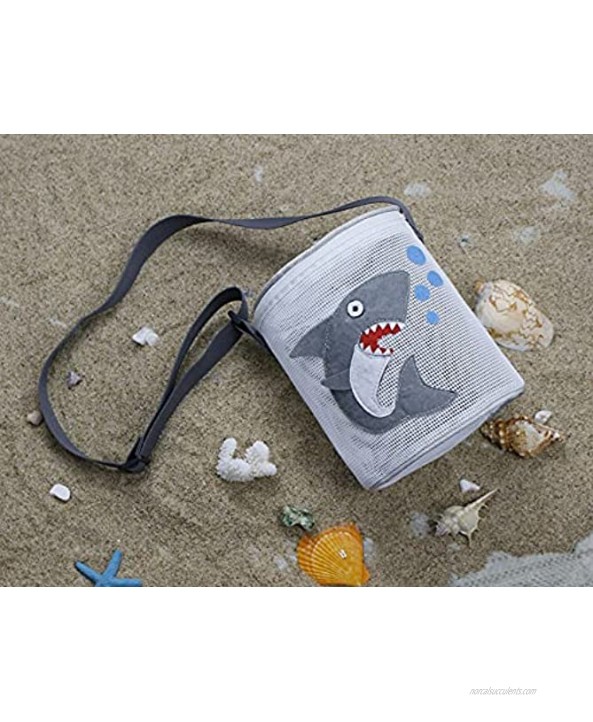 Beach Toy Storage Bag Cute Cartoon Pattern Shell Mesh Drum Shell Bag Kids Sandbox Net Bag,Shelling Tools for Beach for Kids Shark Patter