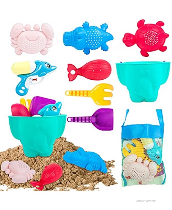 Beach Toys for Kids, Sand Toys Set with Animals Sand Molds, Toy Water Gun, Tools, Sand Buckets and Shovels for Kids Toddlers Outdoor Indoor Travel Sandbox Toys Gifts Bonus Mesh Bag