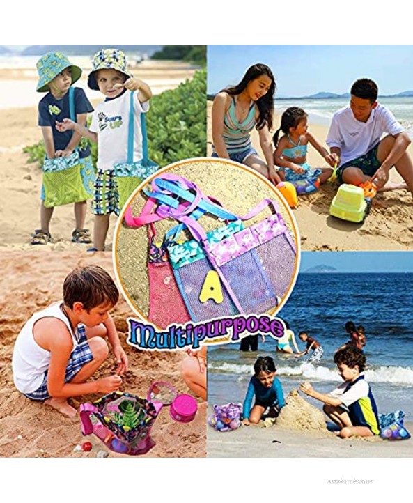 BRMDT Seashell Bag Colourful Mesh Beach Bag 5 Pcs Beach Toys Bags for Kids 3-10 8.7 Mesh Shell Bags Sand Toys Bag for Sand Scoop Ball Pit Beach Game