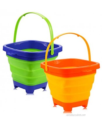 butterfunny 2 Pack 2L Square Foldable Buckets Foldable Silicone Pail Buckets Sand Buckets Silicone Collapsible Bucket for Kids Beach Play Water and Food Jug Dog BowlsYellow and Greeen