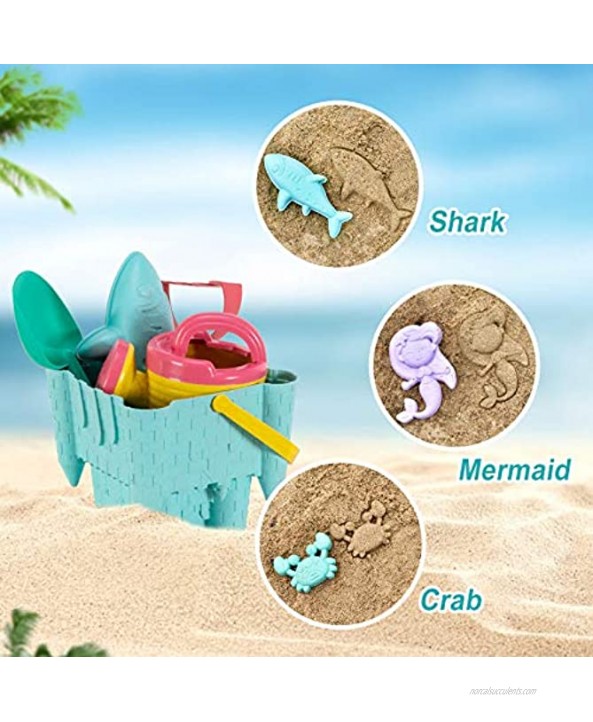 COMME HAN 10 Piece Kids Beach Toys Eco-Friendly Sand Toys Set for Toddlers Castle Mold Bucket Shovel Rake Watering Can and Animals Molds
