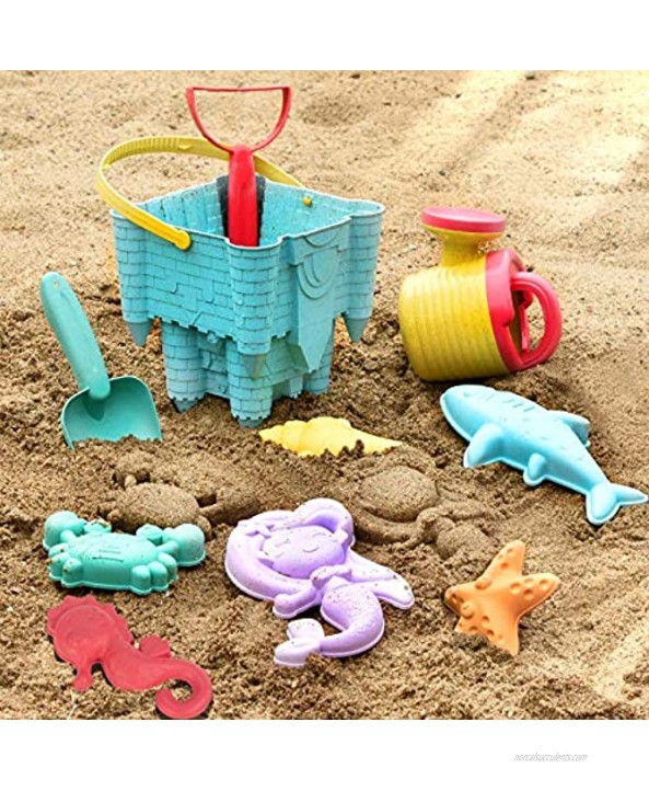 COMME HAN 10 Piece Kids Beach Toys Eco-Friendly Sand Toys Set for Toddlers Castle Mold Bucket Shovel Rake Watering Can and Animals Molds