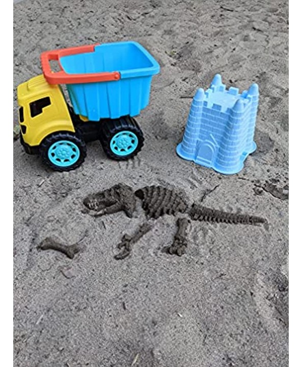 Dazmers Beach Sand Toys Set with Dump Truck Castle Bucket Shovel Dinosaur and Brick Molds in Drawstring Bag Outdoor Tool Kit for Kids Toddlers Boys and Girls 11 Pieces