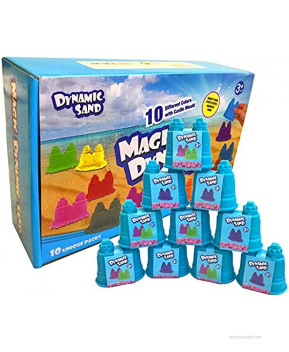 Dynamic Play Sand Art [10 Pack] Arts and Crafts for Kids | Multi Color Combo Kit Play Sand with Castle Molds Containers | Stress Relief Toys for Kids and Adults | Party Favors