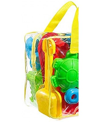 FoxPrint Beach Sand Toy Set Models & Molds Bucket Shovels Rakes Mesh Bag with Pull Strings Zippered Bag Colors May Vary