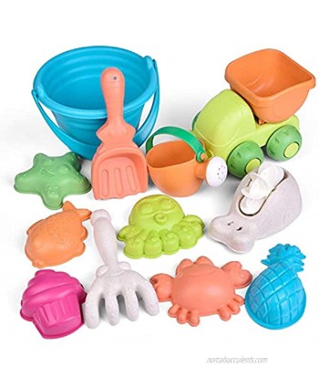 FUN LITTLE TOYS Kids Beach Sand Toy Set Beach Bucket Car Watering Can Shovel Rake Eco-Friendly Sandbox Toys Kids Outdoor Toys 12 Piece