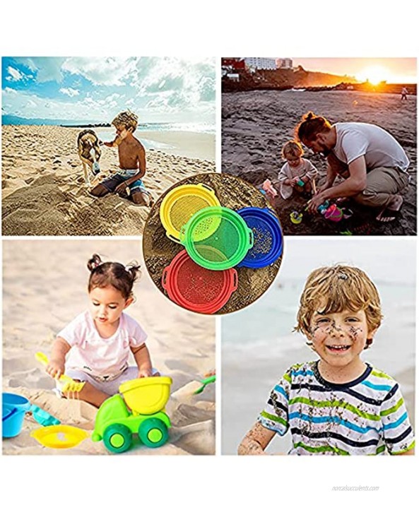 Haawooky 4 Pack Multicolor Plastic Sand Sifter,Beach Sieve,Sand Sifter Sieves for Children,Beach Party,Complete Gift SetRed,Blue,Yellow,Green