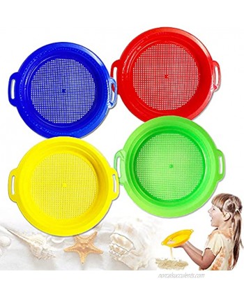 Haawooky 4 Pack Multicolor Plastic Sand Sifter,Beach Sieve,Sand Sifter Sieves for Children,Beach Party,Complete Gift SetRed,Blue,Yellow,Green