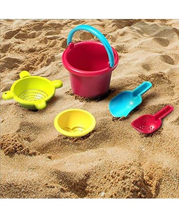 HABA Sand Toys Basic Set 5 Piece Bundle with Plastic Pail Sieve Mold Scoop and Sifting Shovel Sized just for Toddlers Ages 18 Months +