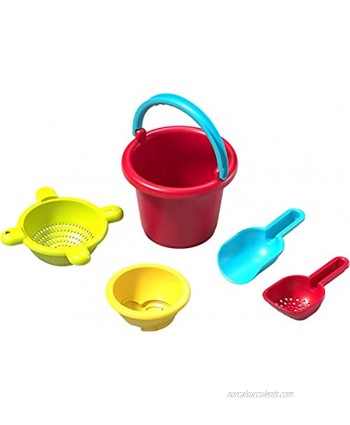 HABA Sand Toys Basic Set 5 Piece Bundle with Plastic Pail Sieve Mold Scoop and Sifting Shovel Sized just for Toddlers Ages 18 Months +