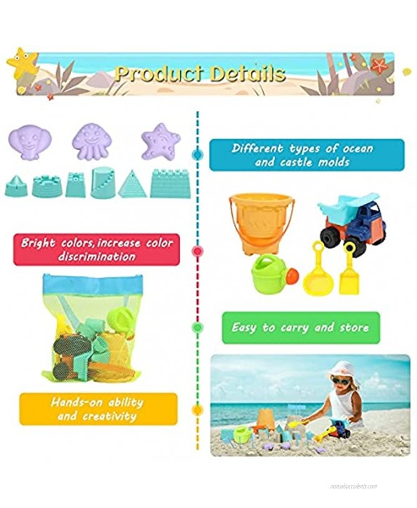 INSGUARD Beach Toys Sand Toys for Toddlers Kids Beach Toys with Bag Sand Castle Truck Sand Buckets and Shovels Molds Sandbox Toys for Toddlers Travel Beach Toys for Boys Baby Age 2 3 4 5 6 7+