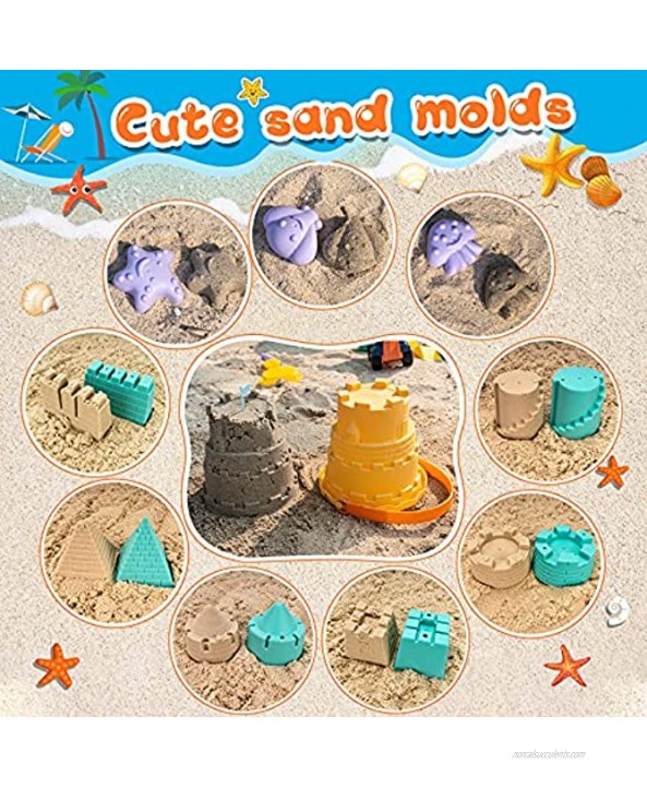 Jogotoll Beach Toys Sand Toys Set contain beach bucket sand buggy Sand Castle & Animal Molds shovel watering can flag Sand Castle Toys for Kids and Toddlers-Sandbox Toys Set with Mesh Beach Bag