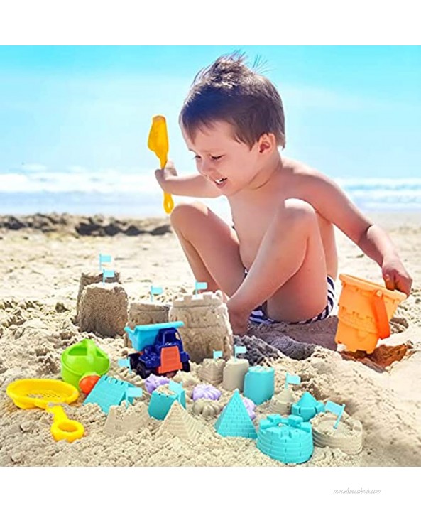 Jogotoll Beach Toys Sand Toys Set contain beach bucket sand buggy Sand Castle & Animal Molds shovel watering can flag Sand Castle Toys for Kids and Toddlers-Sandbox Toys Set with Mesh Beach Bag