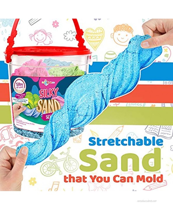 LITTLE CHUBBY ONE Kids Silky Play Sand Set 5 Lbs Moldable Toy Sand Set 10 Molds Bucket Mess Free Play for Girls and Boys Ideas for Children Activities Age 2 3 4 5 6 7 8 9 10