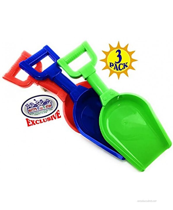 Matty's Toy Stop 17 Kids Sand Scoop Plastic Shovels for Sand & Beach Red Blue & Green Complete Gift Set Bundle 3 Pack
