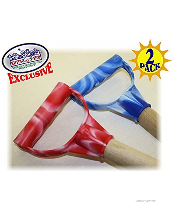 Matty's Toy Stop 31 Heavy Duty Wooden Kids Sand Shovels with Plastic Spade & Handle Blue Swirl & Pink Swirl Twin Set Bundle 2 Pack
