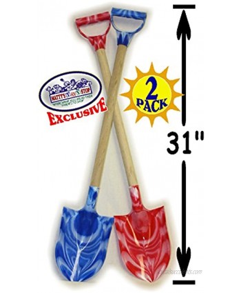 Matty's Toy Stop 31" Heavy Duty Wooden Kids Sand Shovels with Plastic Spade & Handle Blue Swirl & Pink Swirl Twin Set Bundle 2 Pack