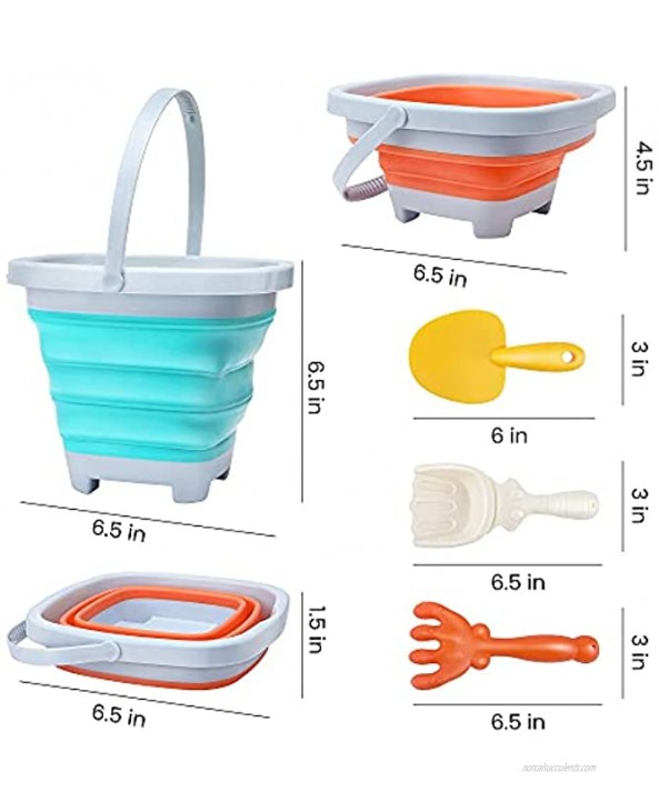 OR OR TU 6 Pcs Foldable Sand Backets Beach Toys Set for Kids Collapsible Bucket Castle Molds Shovels Rake Tool Kits Gifts for 1 2 3 4 5 6 Baby Toddler Kids Boys and Girls