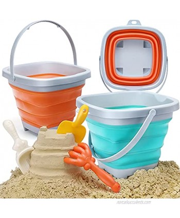 OR OR TU 6 Pcs Foldable Sand Backets Beach Toys Set for Kids Collapsible Bucket Castle Molds Shovels Rake Tool Kits Gifts for 1 2 3 4 5 6 Baby Toddler Kids Boys and Girls