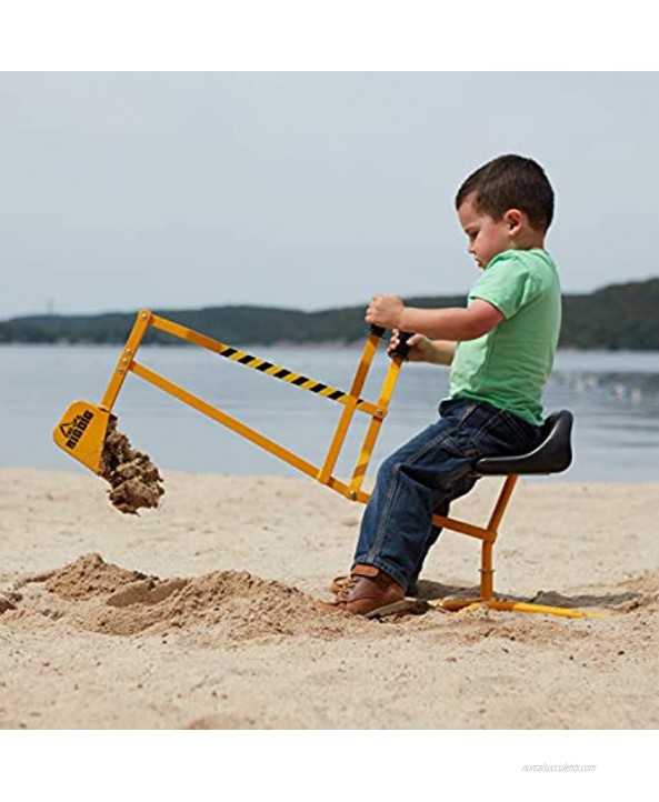 Reeves International The Big Dig Sandbox Digger Excavator Crane with 360° Rotation with Base Great for Sand Dirt and Snow | Steel Outdoor Play | Beach Toy | Yellow | Age 3+
