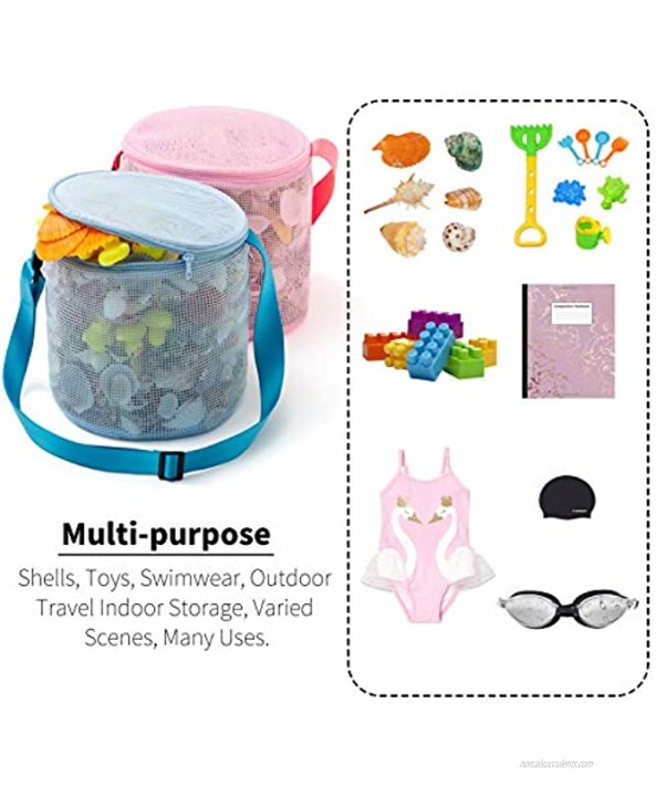 Tenrai Seashell Mesh Tote Shell Bag Beach Toy Bag Toy Bags Kids Sandboxes Nets Bag 6.2 & 7 Blue 2 Packs