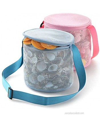 Tenrai Seashell Mesh Tote Shell Bag Beach Toy Bag Toy Bags Kids Sandboxes Nets Bag 7.8" Blue & Pink 2 Packs