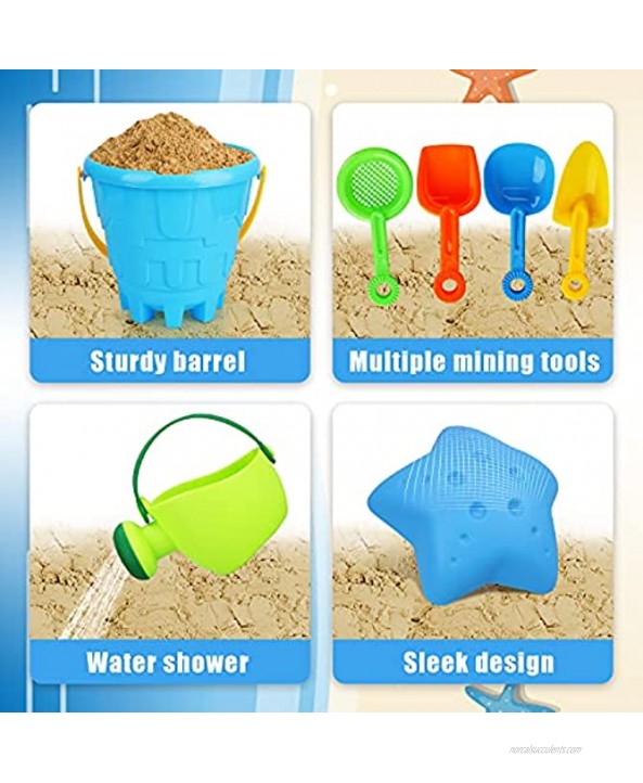 TOY Life 15 PCS Beach Sand Toys for Kids Beach Toys for Kids Includes Sand Bucket Beach Shovel and Castle Molds Sand Molds Toddler Sandbox Toys Beach Bucket with Bonus Waterproof Carrying Net