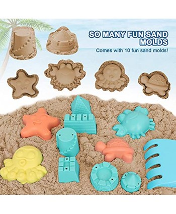 TOY Life Beach Toys for Kids 3-10 Sand Toys Set Includes Sand Bucket 2 Sand Shovel Sand Castle Molds Animal Molds Sand Castle Toys for Beach Sandbox Toys Set with Bonus Waterproof Carrying Net