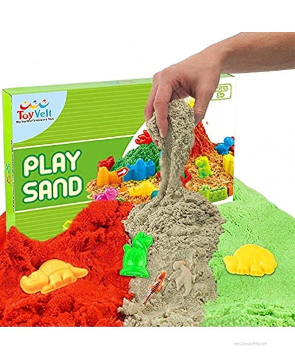 Toyvelt 2021 Magic Sand Dinosaurs and Sand Castle Building Kit Includes 3 Color Bags of Sensory Sand Trucks and Accessories Best Gift for Boys and Girls Ages 3-12 Years Old.