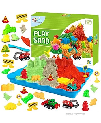 Toyvelt 2021 Magic Sand Dinosaurs and Sand Castle Building Kit Includes 3 Color Bags of Sensory Sand Trucks and Accessories Best Gift for Boys and Girls Ages 3-12 Years Old.