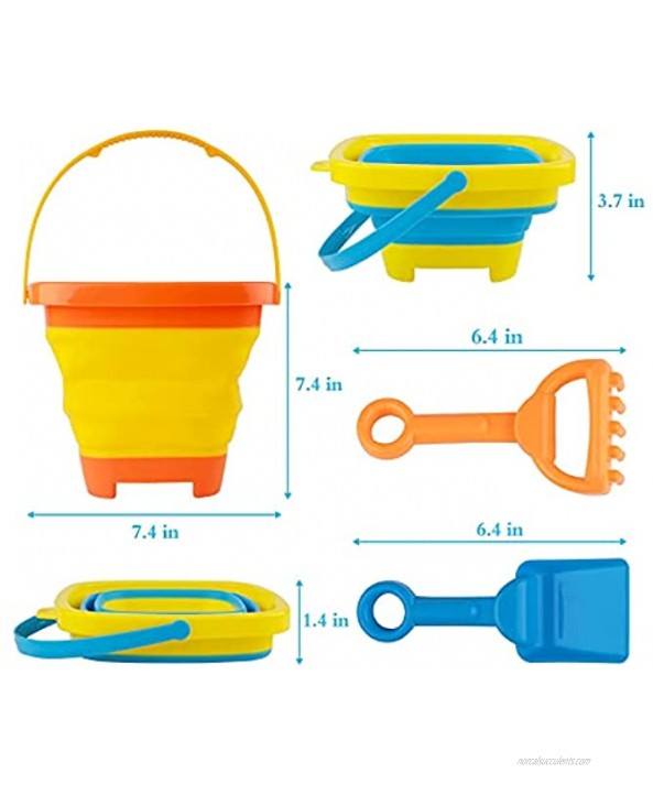 YiMee Foldable Sand Bucket Collapsible Bucket Castle Mold Shovel Rake Tool Kits 4PCS Multi-Purpose Sand Pail Square for Kids Beach Play Camping Gear Water Bucket
