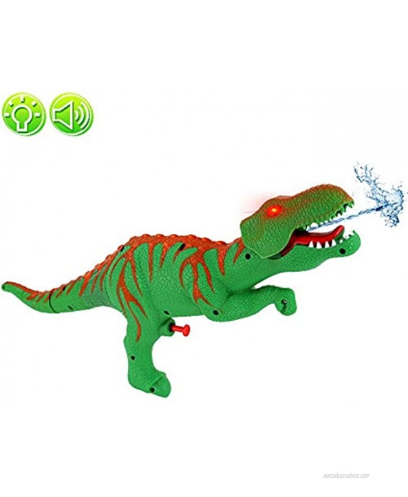 Big Mo's Toys Dinosaur Watergun Jurassic T-rex Green Water Squirt Blasters Dino Gun Shooter with Lights and Sounds