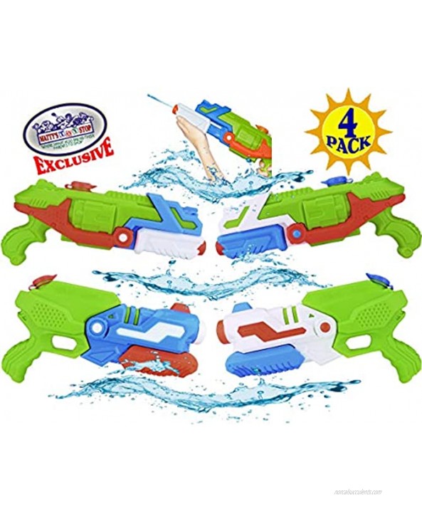 Matty's Toy Stop 15 Water Blasters Soakers Featuring Pump Action 36oz Water Capacity Easy Fill Spout & 24ft Distance Deluxe Battle Bundle 4 Pack Assorted Style & Colors