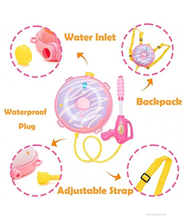 Portable Donuts Water Gun Backpack for Kids Water Shooter Blaster Toys Squirt Guns with Large Capacity Tank and Adjustable Straps for Summer Outdoors Pool Game Beach Sports Bath Play Toys Gift