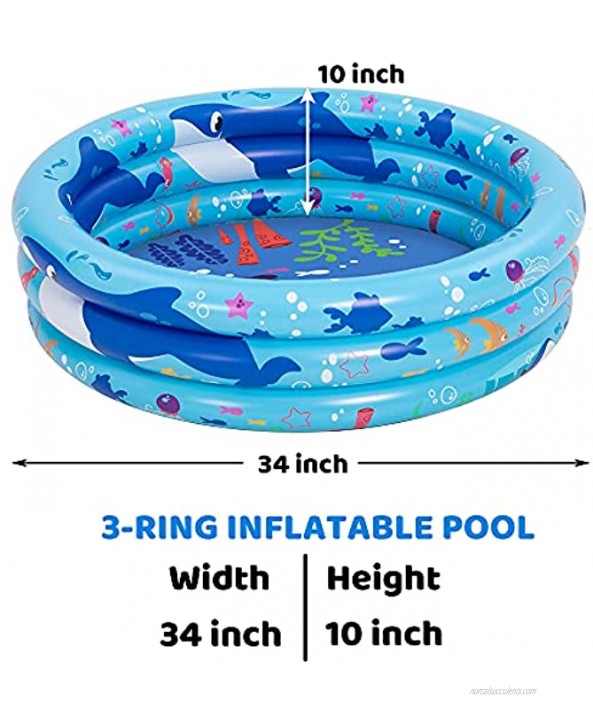 34'' Dinosaur & Ocean Inflatable Kiddie Pool Set 2 Pack Summer Fun Swimming Pool for Kids Water Pool Baby Pool Pit Ball Pool for Ages 3+