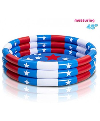 45‘’ Inflatable 45"x10" Kiddie Pool Star American Flag Swimming Pool for Kids Toddler Summer Fun Indoor&Outdoor Water Pool Baby Swimming Pool Pit Ball Pool for Ages 3+