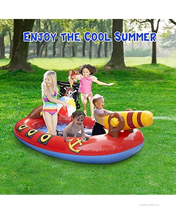 AMOSTING 75 Inflatable Kiddie Pool Sprinkler-Splash Pad for Kids Pool Pirate Ship Swimming Pool Summer Outdoor Water Toys for Kids Ages 2 3 4 5 6 7 8 Toddler Boys Girls Baby Pool Backyard Garden