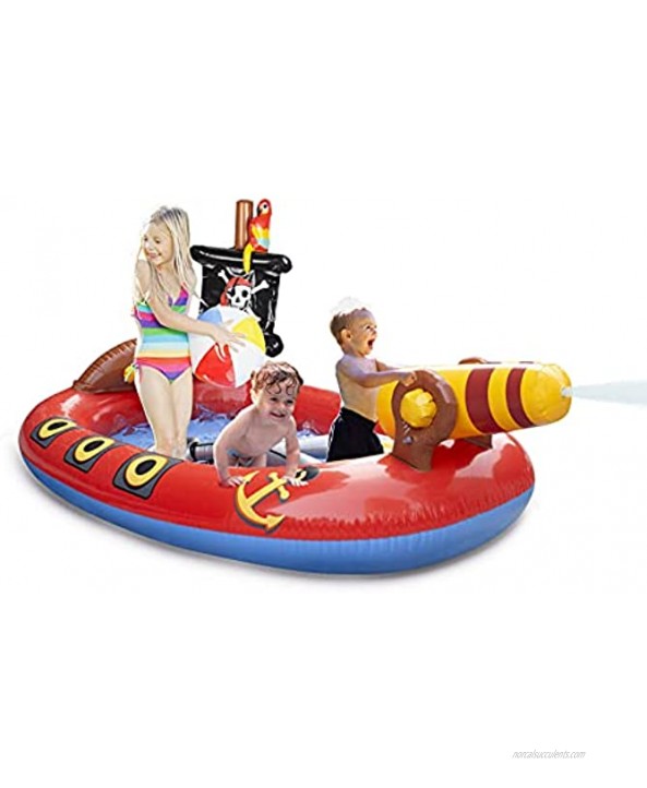 AMOSTING 75 Inflatable Kiddie Pool Sprinkler-Splash Pad for Kids Pool Pirate Ship Swimming Pool Summer Outdoor Water Toys for Kids Ages 2 3 4 5 6 7 8 Toddler Boys Girls Baby Pool Backyard Garden