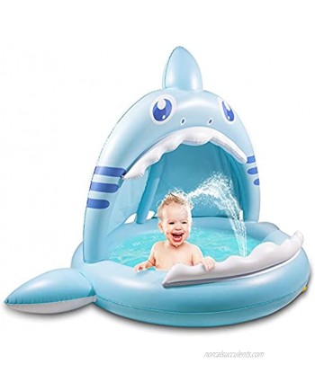 Baby Pool Inflatable Baby Pool Baby Shark Pool with Canopy of 43 Inches Summer Water Play Center for Girls Boys Toddlers Perfect Baby Swimming Pool